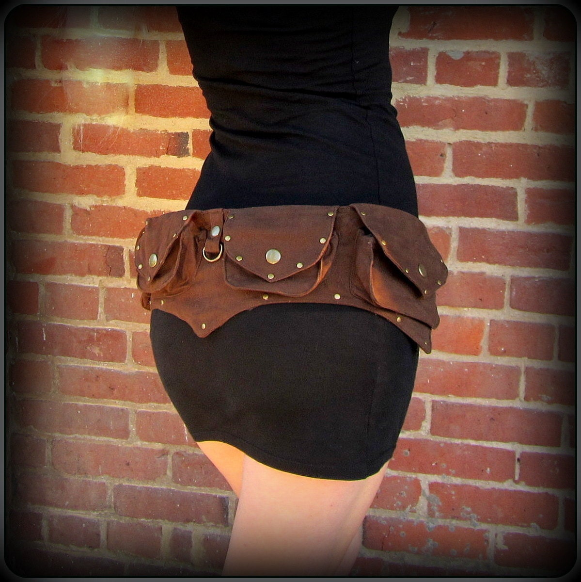 Steampunk belt bag ~ vegan canvas utility belt with pockets, hip belt bag, unisex men women, cosplay festival belt, Burning Man Pocket Belt