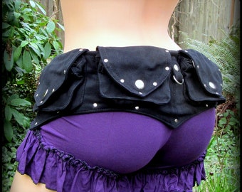 Festival Belt Bag ~ Utility Belt in Black Vegan Canvas w/ Silver, Pocket Belt ~ Burner fanny pack, Hip bag, holster bag, cosplay