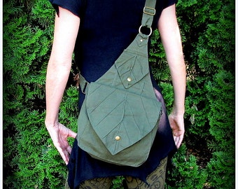 Leaf Backpack Book Messenger Bag ~ Renaissance Fair Crossbody purse ~ Elven Forest LARP cosplay, Fantasy Garb Yule, cottagecore