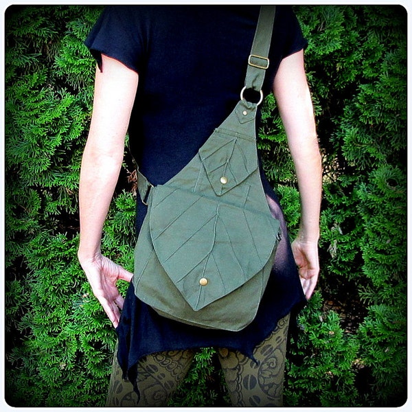 Blatt Rucksack Buch Messenger Bag ~ Renaissance Fair Umhängetasche ~ Elfenwald LARP Cosplay, Fantasy Garb Yule, Cottagecore