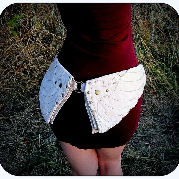 Burning Man Utility Belt ~ Angel Wings Hip Belt w /Pockets ~ Warm Cream White Canvas Fabric ~ Vegan ~ Divine Goddess ~ Talismana Designs