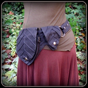 Leaf Pocket Belt Bag ~ Black Waist Bag ~ Burning Man Utility Belt ~ Black Canvas Vegan Fabric ~ Festival Belt, ~ Fits Small to Extra Large