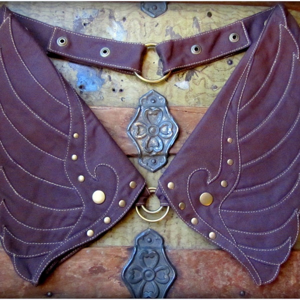 Cinturón de bolsillo utilitario en marrón o púrpura apagado ~ Steampunk Wings Canvas Brass ~ Broches ajustables XL Cinturón de cadera extra grande Burning Man Festival