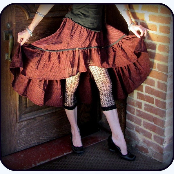 Red Steampunk Skirt ~ Pirate Skirt w/ stripes ~ Pirate Costume ~ Steampunk clothing belly dance hi-lo skirt, high low bustle skirt Ren Faire