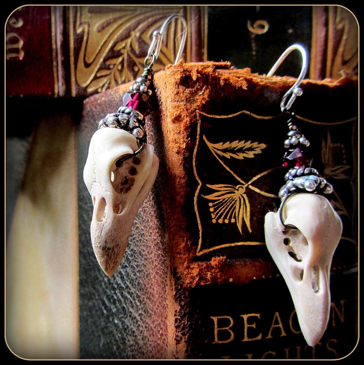 Raven Bird earrings Yule Gift ~ Carved antler stronger than real skul…