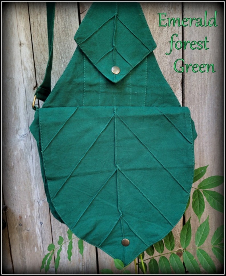 Leaf Backpack Book Messenger Bag Renaissance Fair Crossbody purse Elven Forest LARP cosplay, Fantasy Garb Yule, cottagecore image 6