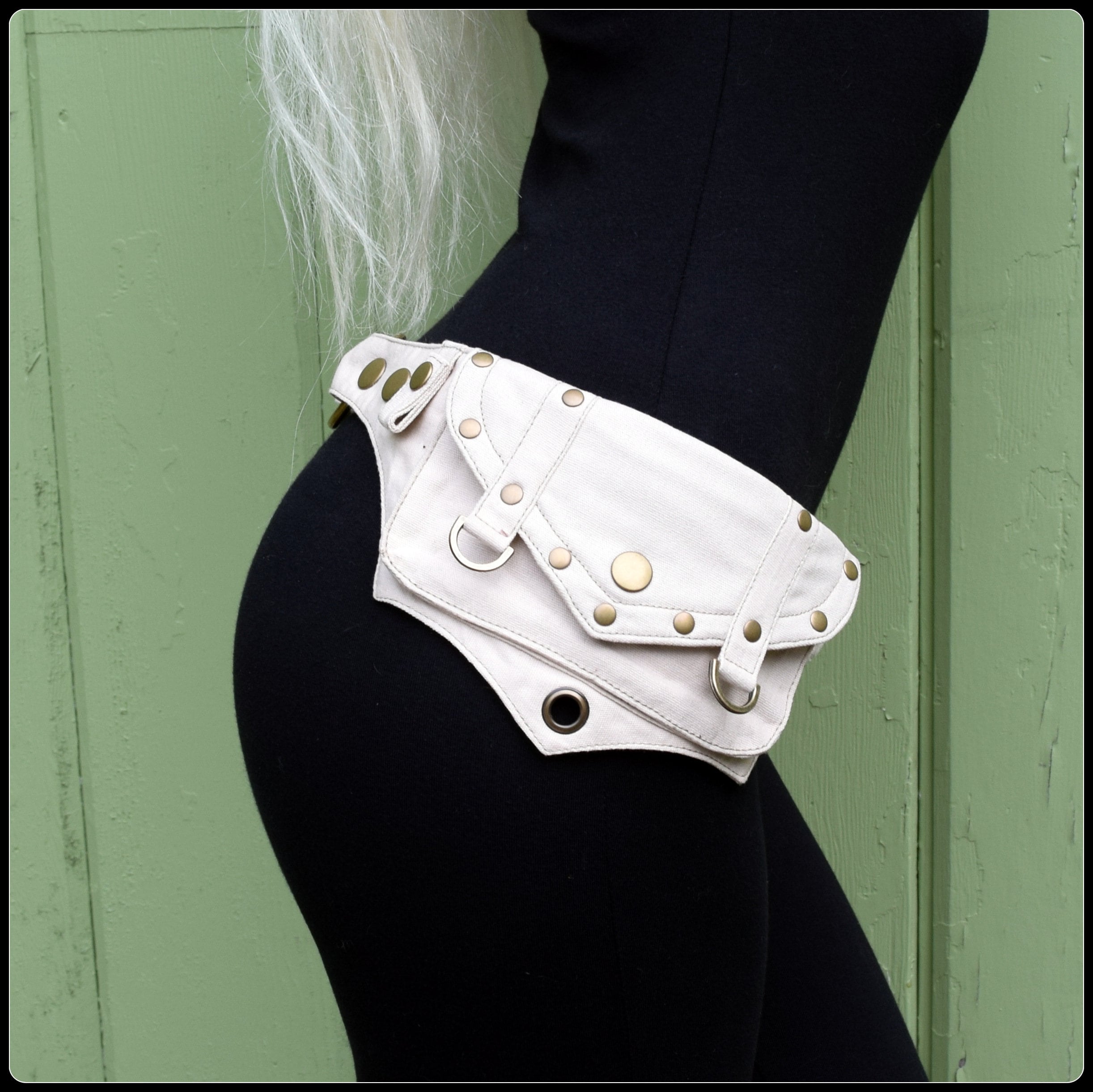 Warm Cream White utility belt, Burning man belt ~  vegan canvas pocke…