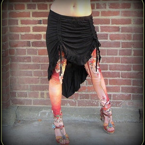 Hi Lo Festival Skirt ~ Black Teal Burgundy Red ~ Boho Belly Dance Fusion Steampunk Festival Clothing Burning Man Style ~ Ruching Ruched