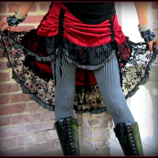 Red Steampunk Pirate Skirt ~ Bustle Skirt Ruffles Black Lace ~ Victorian Gothic Vampire ~ Size Small to Extra Large XL ~ Halloween Vampire