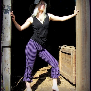 Hooping Ruffle Bloomers Purple Stripes  ~ Witchy Dance Capri Pants, Hooping, Roller Derby ~ Goth Festival Small to XL Extra Large Hoop Wear