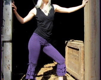 Hooping Ruffle Bloomers Purple Stripes  ~ Witchy Dance Capri Pants, Hooping, Roller Derby ~ Goth Festival Small to XL Extra Large Hoop Wear