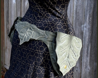 Utility Belt Bag, Hip Belt Pouch, Ren Faire Pocket Belt, Fantasy Clothing, Elven Pixie Cosplay Vegan Cotton, Leaf, Renaissance Festival Belt