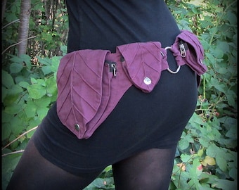 Sac banane utilitaire violet ~ ceinture poche feuille, sac banane Burning Man, ceinture fée lutin, vêtements fantaisie cosplay, pochette ceinture festival Renaissance