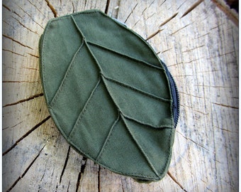 Leaf Pouch Wallet fits on Utility Belt Bag ~ Green Brown Black or Purple Canvas ~ Zelda Cosplay, Forest fantasy wedding favor