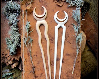 Haarstab Mondsichel ~ Haarstab aus Holz ~ Mondphase Mondphase ~ Witchy Okkulte Wikinger Göttin ~ Renaissance Faire