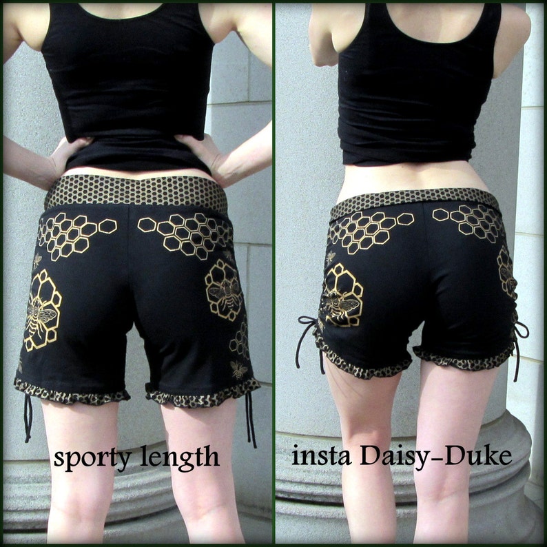 Honey Bee Yoga Shorts ruffle shorts cinch gold screen Etsy