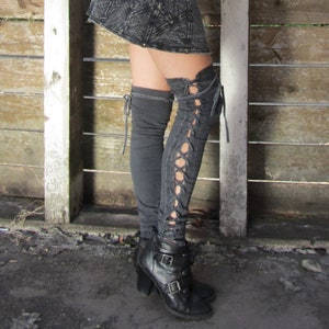 Beinwärmer, Steampunk-Leggings, Wikinger-Oberschenkelstrümpfe, postapokalyptische Burning-Man-Kleidung, Baumwoll-Lycra-Yoga-Tanz-Beinwärmer, Wasteland Bild 3