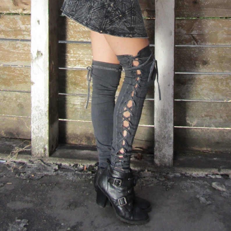 Leg Warmers, Steampunk leggings, Viking thigh highs, post apocalyptic Burning Man clothing, cotton lycra yoga dance legwarmers, Wasteland image 3