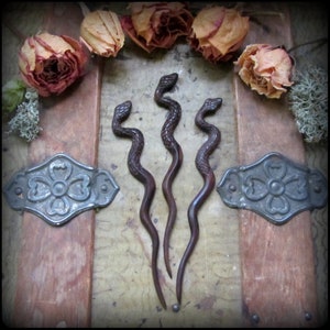 Snake Hair Stick for Witchy Wiccan High Priestess Serpent Carved Bone Hairstick Pagan Medusa Tribal Belly Dance Hair Fork, Ayahuasca image 2