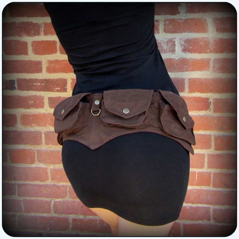 Festival pocket belt bag vegan canvas utility belt w/ pockets steampunk brown, black, purple hip belt, hip bag cosplay image 4