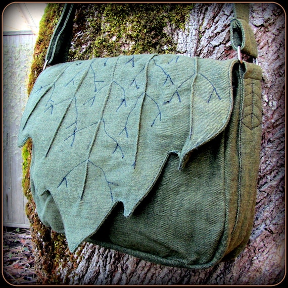 Cottagecore Leaf Bag Purse Messenger School Book Bag Green 