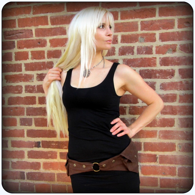 Festival pocket belt bag vegan canvas utility belt w/ pockets steampunk brown, black, purple hip belt, hip bag cosplay image 3