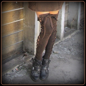 Beinwärmer, Steampunk-Leggings, Wikinger-Oberschenkelstrümpfe, postapokalyptische Burning-Man-Kleidung, Baumwoll-Lycra-Yoga-Tanz-Beinwärmer, Wasteland Bild 6