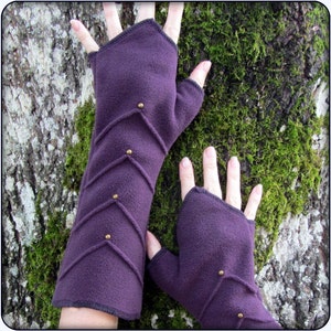 arm warmers ~ red purple teal black or gray fleece armwarmer ~ brass stud detail for steampunk flavor