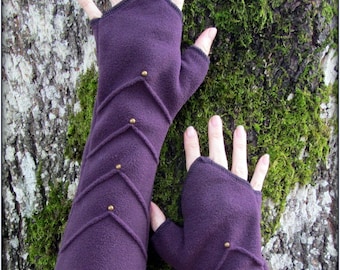 arm warmers ~ red purple teal black or gray fleece armwarmer ~ brass stud detail for steampunk flavor