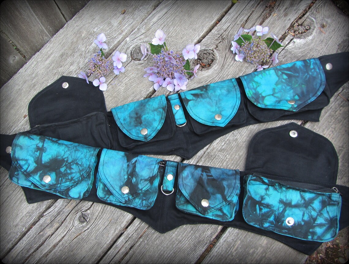 Festival Belt w/Blue Tie Dye Vegan Canvas TieDye Hippie Etsy