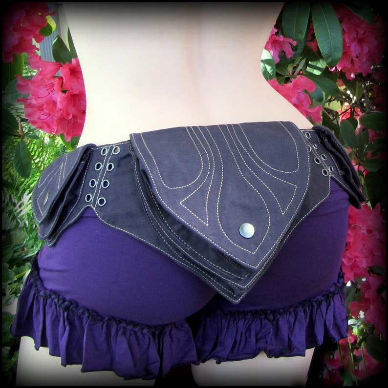 Utility belt bag in vegan purple canvas Festival belt, hooping clothing, hip belt, Burning Man Holster bag, pocket belt bag, yoga belt bag image 4