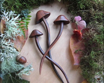 Fairy Hair stick ~ gesneden houten paddestoel ~ paddenstoel haarvork ~ donker mori bosmeisje ~ natuurmeisje, bosheks ~ Talismana Designs