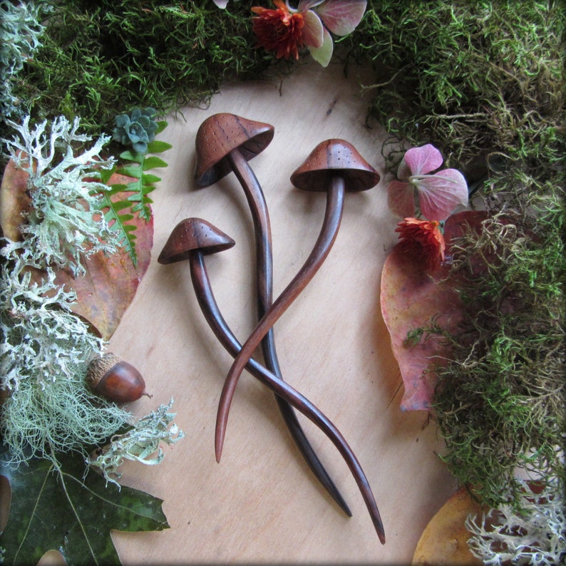 Fairy Hair stick ~ carved wood mushroom ~ toadstool hair fork ~ dark mori forest girl ~ nature girl, woodland Witch ~ Talismana Designs 