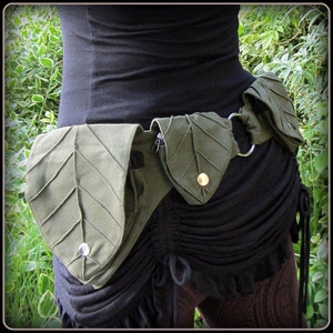 Laubblatt Taschengürtel ~ Festival Gürtel Wald Fantasy Fairy ~ Woodland Cottagecore Cosplay LARP ~ Grün Braun Schwarz Canvas ~ Small bis XL