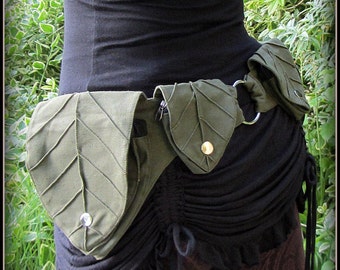 Leaf Utility Pocket belt ~ Festival Belt Forest Fantasy Fairy ~ Woodland Cottagecore Cosplay LARP ~ Green Brown Black Canvas ~ Small to XL