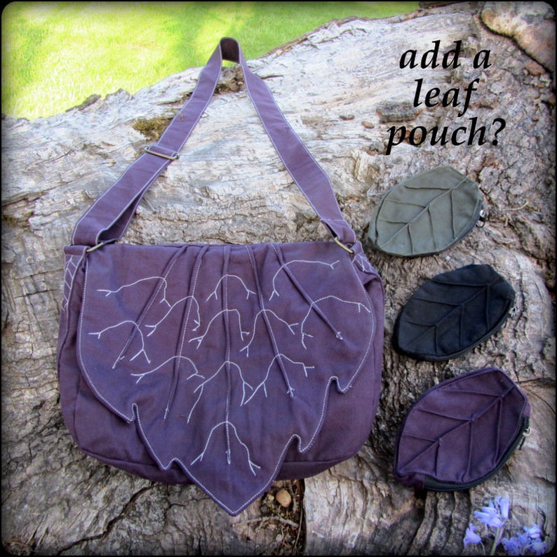 Cottagecore Leaf Bag Purse Messenger School Book Bag Green Cotton Canvas Zelda Cosplay LARP Renaissance Fair Festival Elf Garb image 5