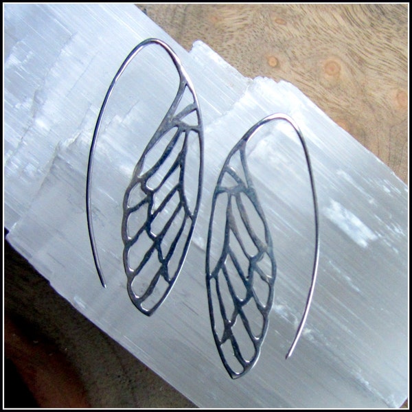 Silver wing earrings ~ dragonfly, butterfly, angel wings ~ art nouveau nature inspired, earthy symbol of recovery and transformation