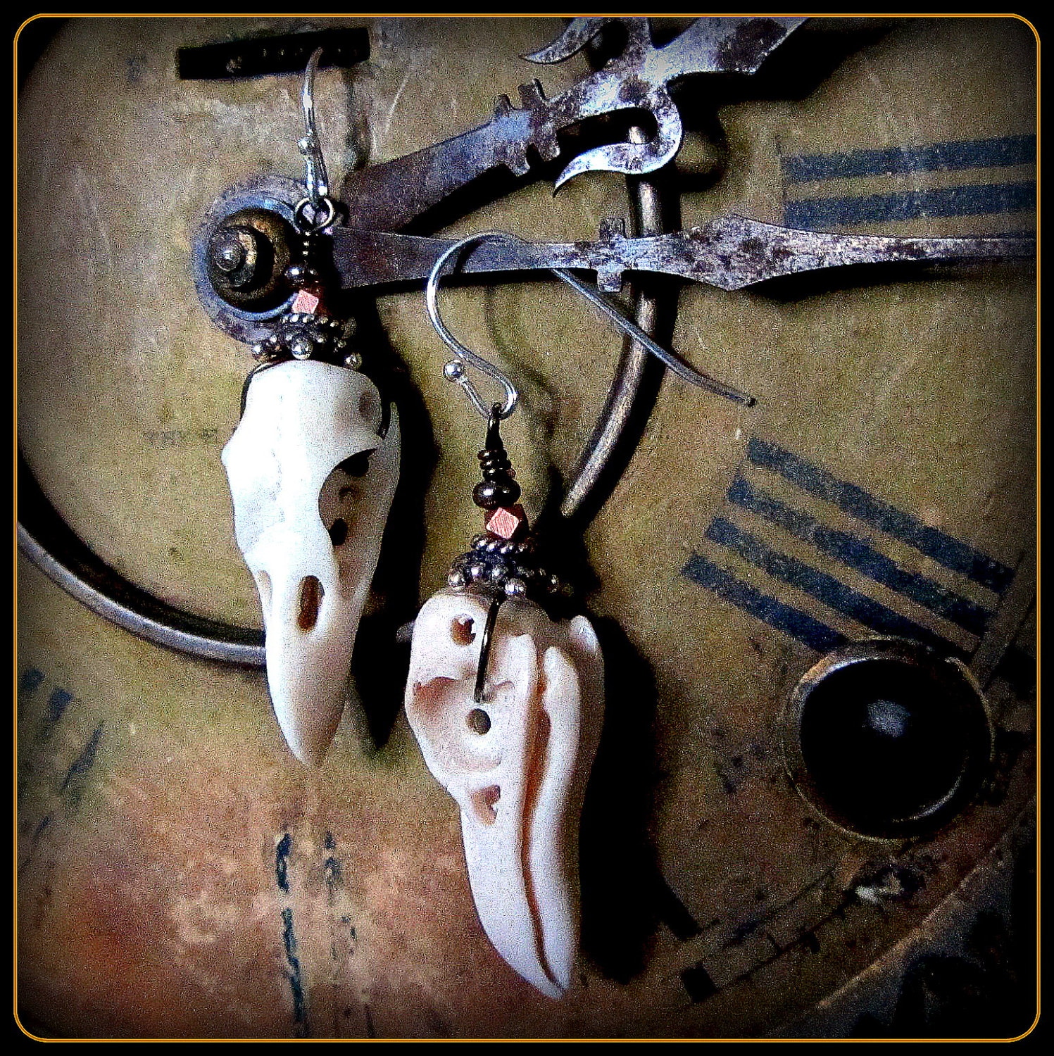 Raven Bird Skull Earrings ~ Taxidermy Jewelry Witchy Occult Viking Ha…