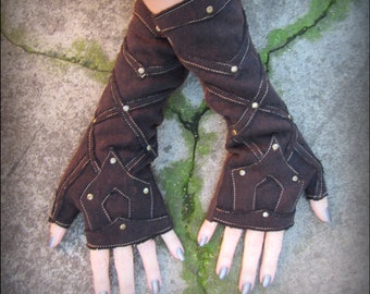 Post-apocalyptic arm warmers, Burning Man fingerless gloves, moto style, post apocalyptic armwarmers, steampunk gloves, Ren Faire cosplay