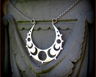 Eclipse Moon Necklace ~ Silver Crescent Moon Pendant ~ Moon Phase ~ Occult Witchy Pagan Tribal Fusion Belly Dance Goddess Witchcraft Jewelry