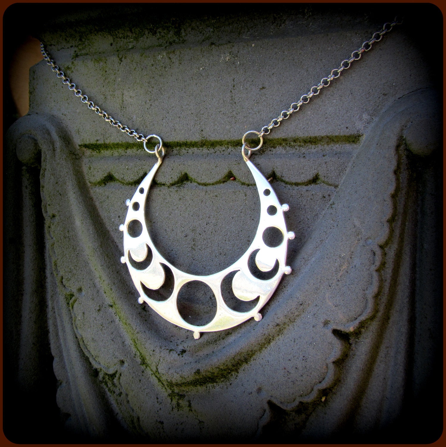 Eclipse Moon Necklace ~ Silver Crescent Moon Pendant ~ Moon Phase ~ O…
