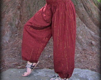 Harem Pants ~ Belly Dance Tribal Fusion Yoga Pants ~ Genie Pants Renaissance Festival Clothing ~ Pirate pants, gold metal stripes