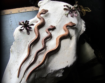 Large Snake Hair Stick for Witchy Wiccan High Priestess ~ Serpent Carved Hairstick ~ Medusa Tribal Belly Dance Hair Fork, dreadlock wand