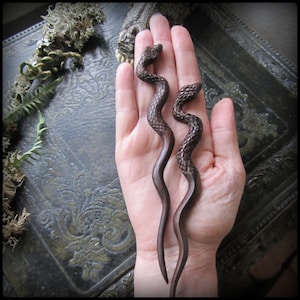 Snake Hair Stick for Witchy Wiccan High Priestess Serpent Carved Bone Hairstick Pagan Medusa Tribal Belly Dance Hair Fork, Ayahuasca image 4