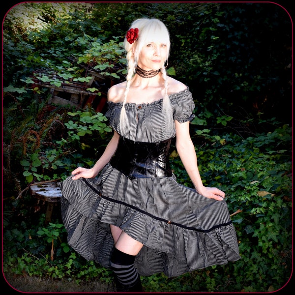 Steampunk Bauernbluse ~ Piraten Shirt ~ Gestreiftes Renaissance Festival Gewand viktorianisches Off Shoulder Top ~ Halloween Kostüm Dirnch Cosplay