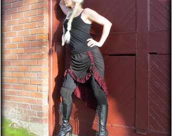 Burning Man festival skirt ~ High Low Hi Lo Skirt ~ Tribal Belly Dance Fusion ~ Black Purple Red Brown ~ Steampunk Ruching Drawstring