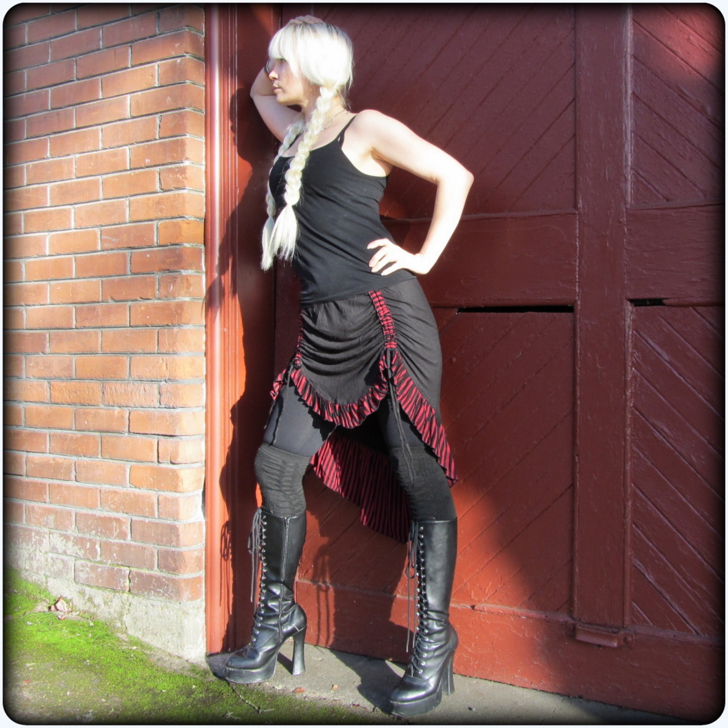 Burning Man festival skirt ~ High Low Hi Lo Skirt ~ Tribal Belly Dance Fusion ~ Black Purple Red Brown ~ Steampunk Ruching Drawstring
