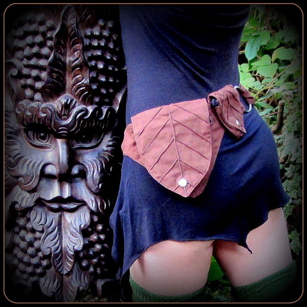 Brown Leaf Utility Belt ~ Festival Pocket Belt ~ Elf Forest Cosplay ~ vegan canvas fabric ~ Adjustable from Small to Extra Large ~ unisex