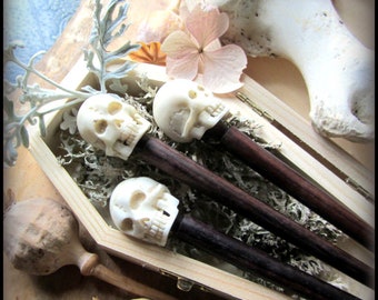 Skull Hair Stick ~ Skeleton Hair Fork ~ Taxidermy Oddities Bone real Skull carving ~ Witchy Voodoo Baron Samedi for Dreads Marie Laveau love