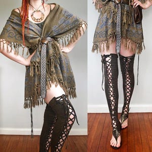 Leg Warmers, Steampunk leggings, Viking thigh highs, post apocalyptic Burning Man clothing, stretchy cotton yoga dance legwarmers, Wasteland